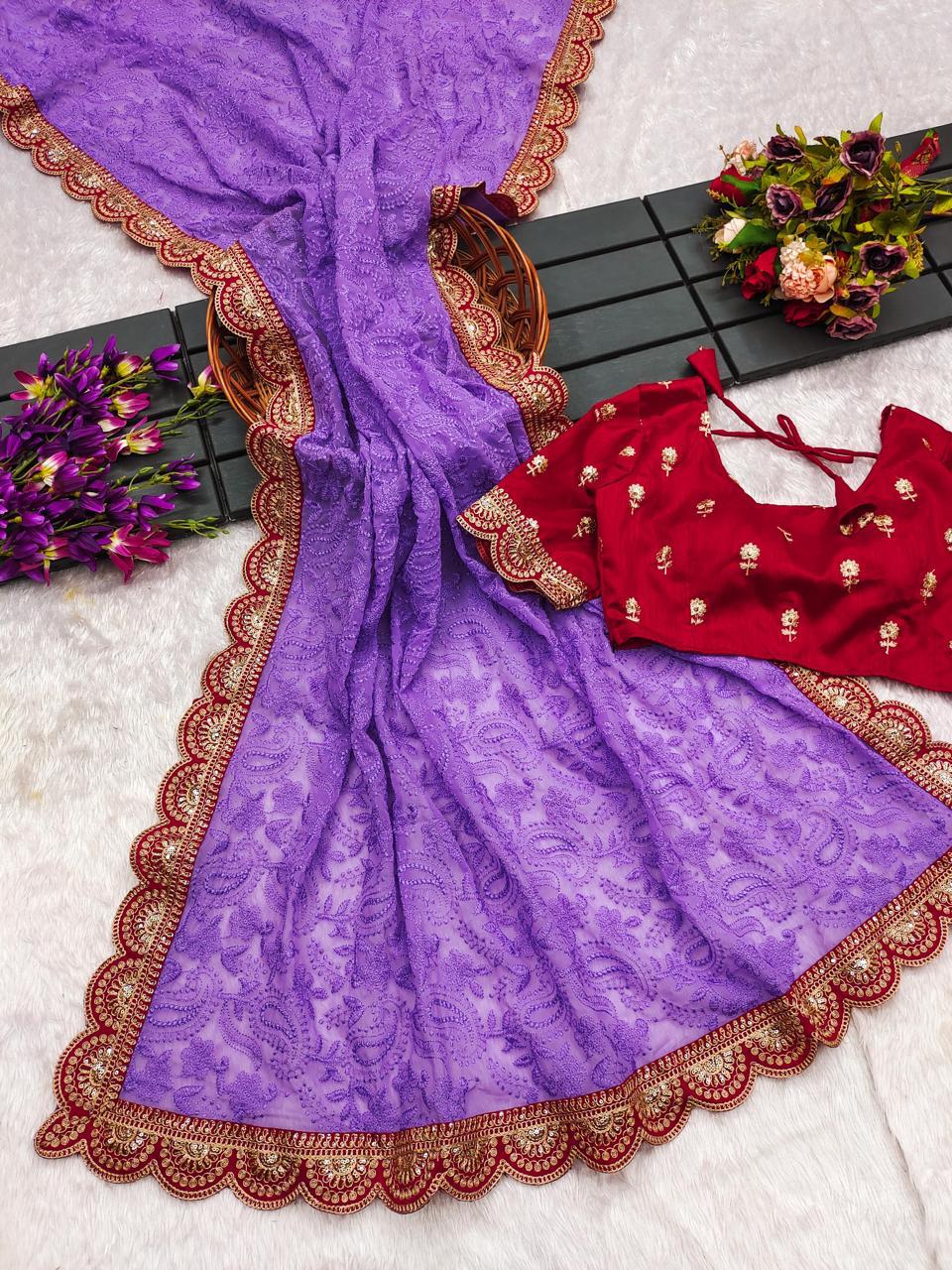 Party Wear Chikankari  Saree